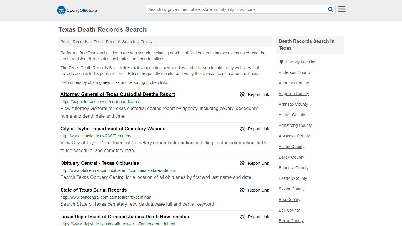 Death Records Search - Texas (Death Certificates & Indexes) - County Office